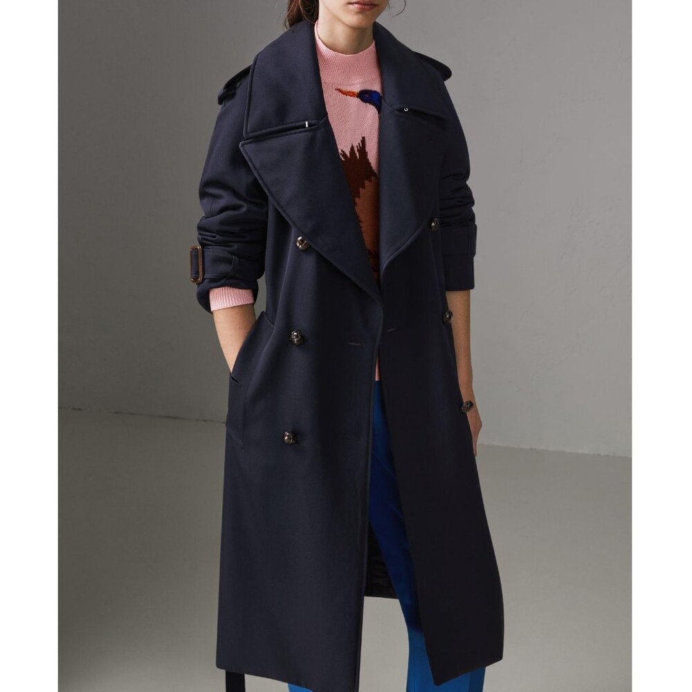 NWT Burberry Gemini Wool Trench Coat, US 12, Dark Blue Luxe Belted Iconic Style